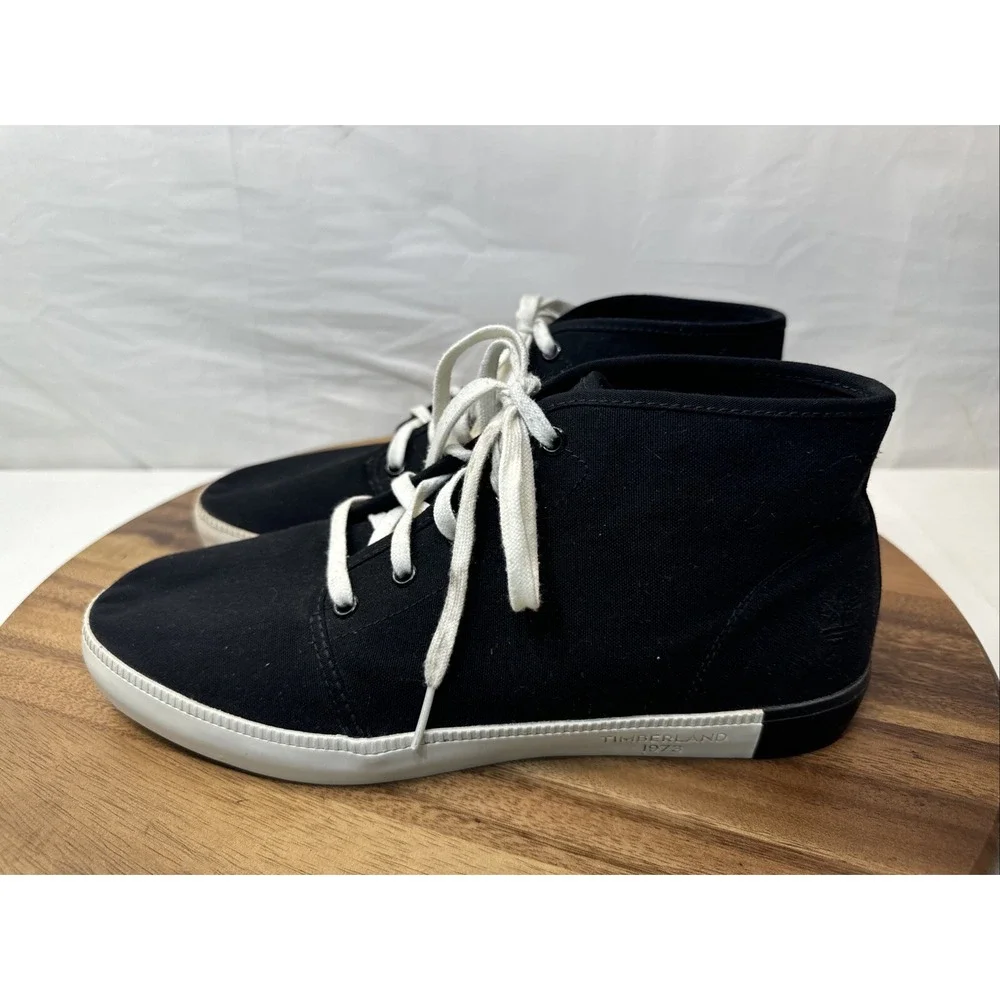 Timberland Chaka Boots 10.5 Black Canvas Mens Davis‎ Square Lace Up Black